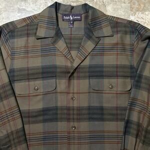 Polo Ralph Lauren Shirt Adult 21.5x29 Loop Collar Wool Plaid Long Sleeve Vintage